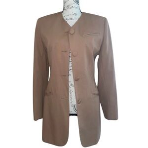 Tan Neutral Long Sleeve Blazer Size 4 – No Collar Chic Tailored Jacket